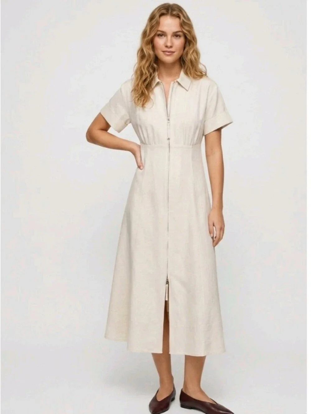 J Crew Petite zip-up shirt-dress in Gramercy linen blend CT676 Size 10 Petite